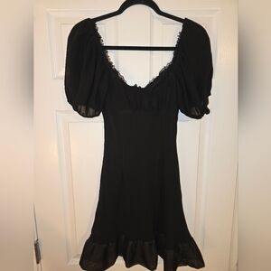 American Threads Black Puff Sleeve Ruffle Hem Dress Size Small
